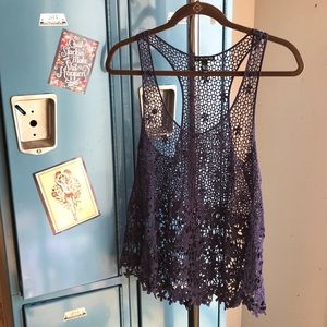 Navy Blue Crochet Tank Top 🍀